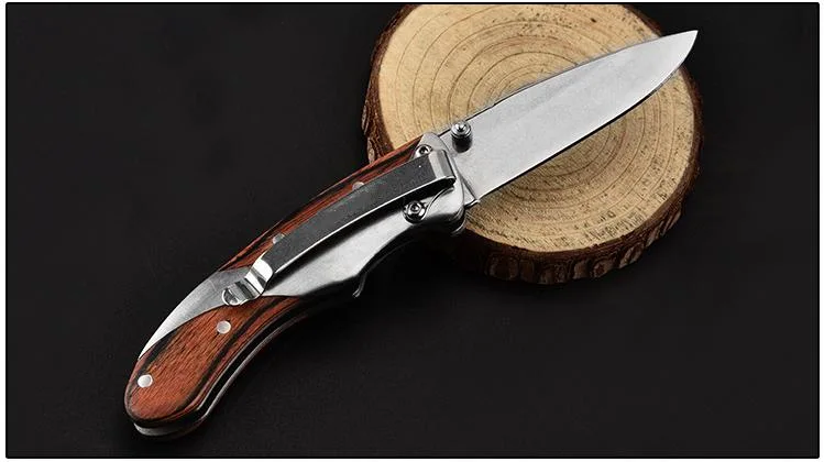Edelstahl Klingen Eisen Holzgriff Tragbare Outdoor Survival Messer Faltbar Taschenmesser