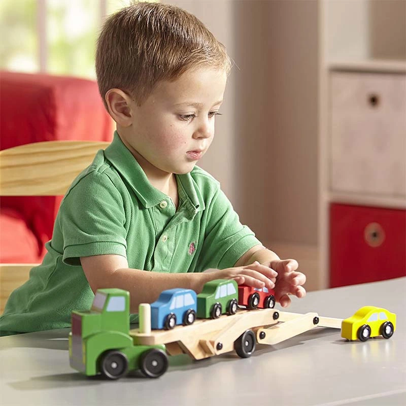 Carrier Truck Cars Set Educational Push Go Car Set Wooden Toy for Kids