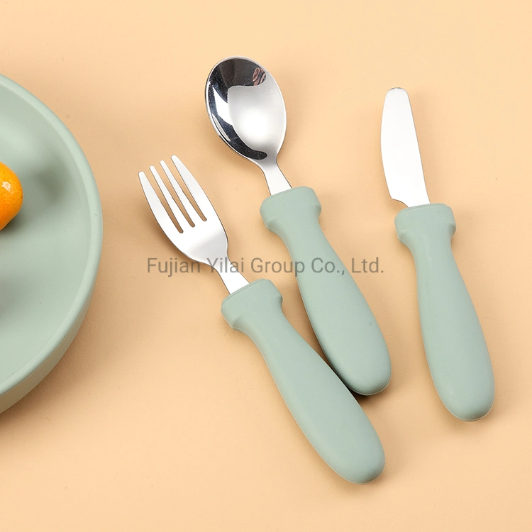 مجموعة أدوات المائدة المصنوعة من السيليكون أدوات المائدة للأطفال 316 سكين من الفولاذ المقاوم للصدأ ملعقة شوكية لتناول العشاء الغربي