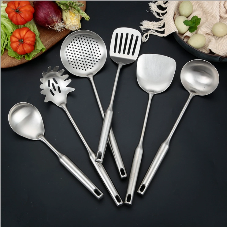 6 pièces Outils de cuisine Spatules Louche Soupe Ustensiles de cuisine en acier inoxydable