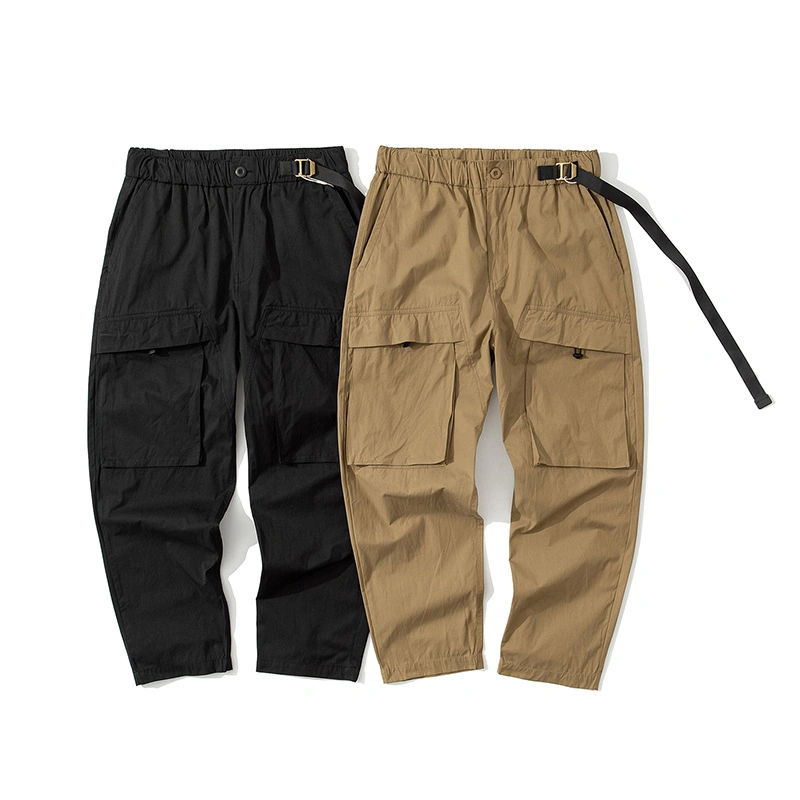 Mens Drawstring mezcla de algodón transpirable Pant Pantalón Cargo Pantalones de trabajo