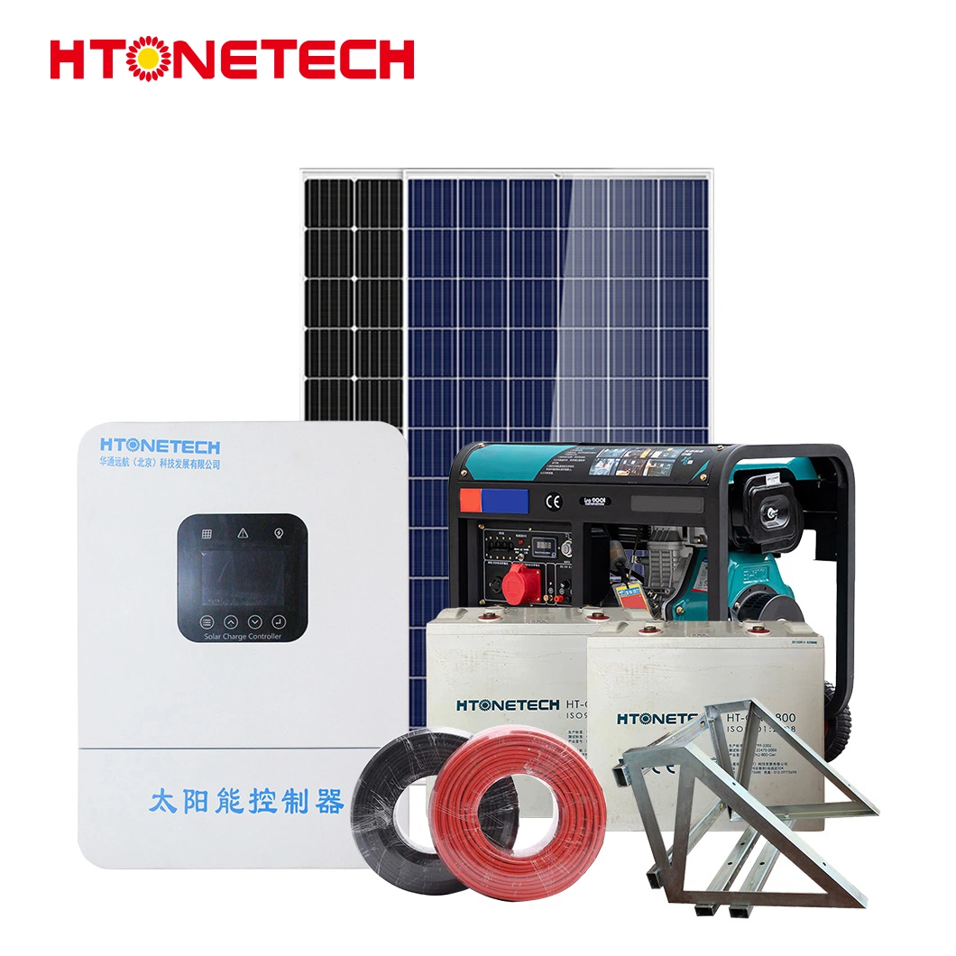 Htonetech Built in Battery Solar System off Grid Suppliers China 5kw 273kw 300watt Solar Panels Monocrystalline 1mva Diesel Generator 5kw Hybrid Solar Power