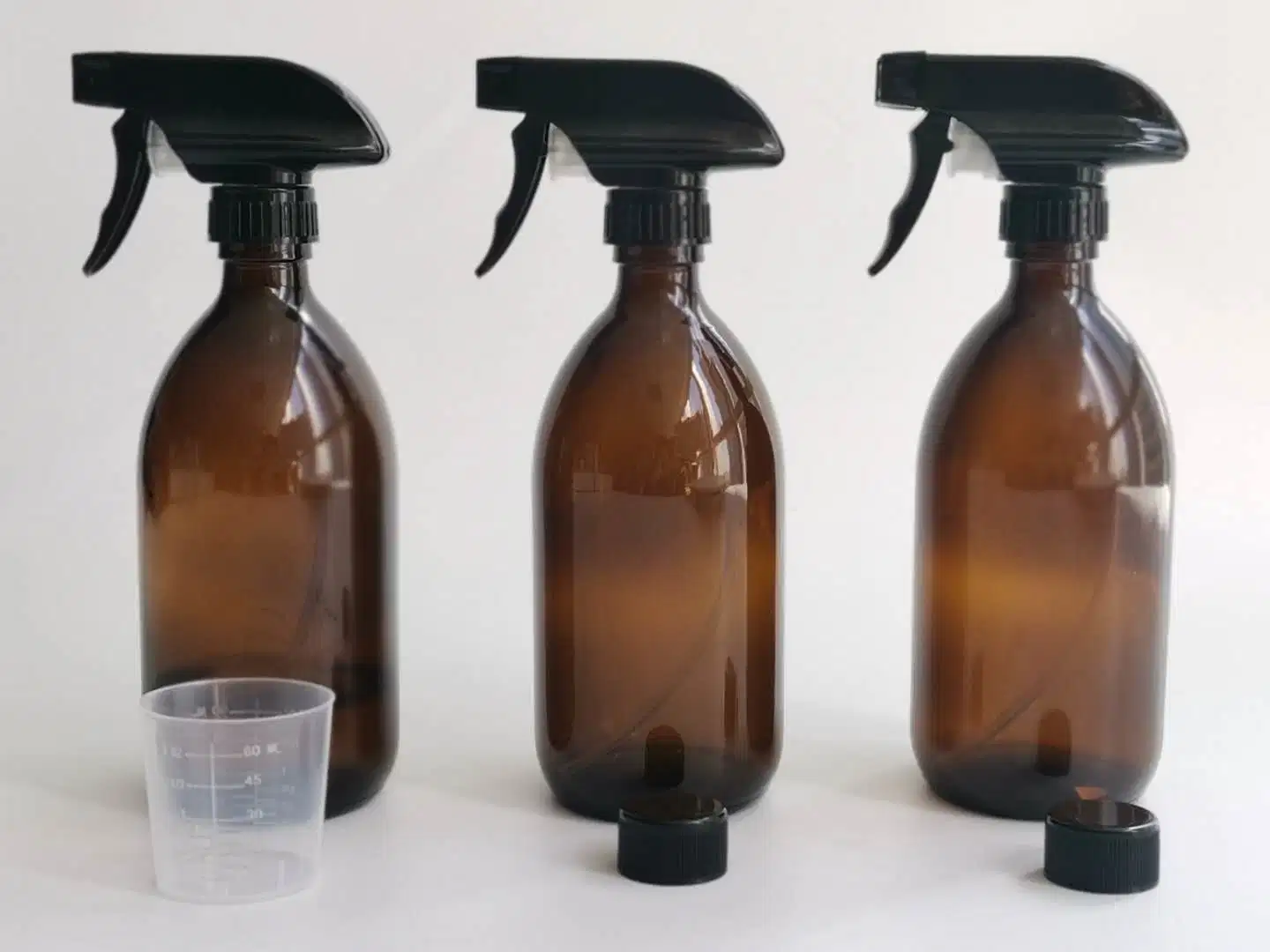 Amber Glass Spray Bottles with Trigger Pump/2 Caps. Reusable, Eco-Friendly for Organic/Cleaning/Essential Oil/Plant/Hair/Pet (2 X 500 ml)