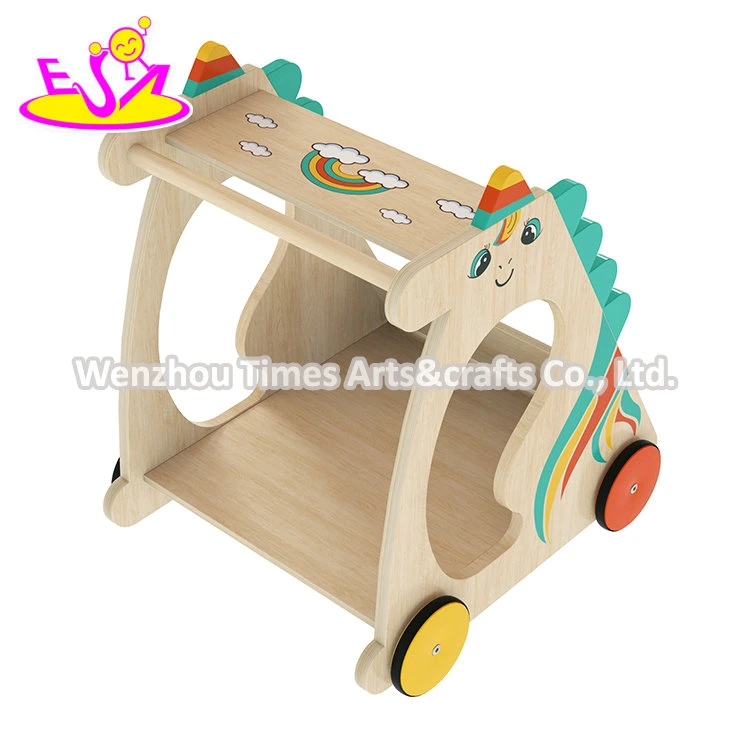 New Arrival Walking Learning Trolley Cart Wooden Unicorn Push Walker for Baby W16e226