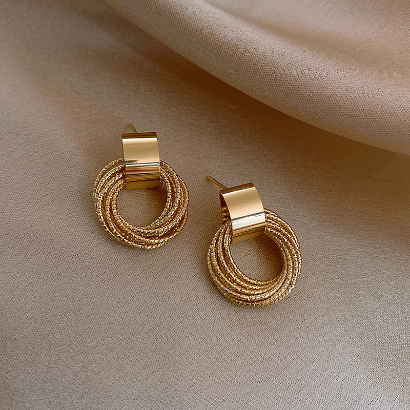 Fashion Metallic Gold Earrings Multiple Small Circle Jewelry