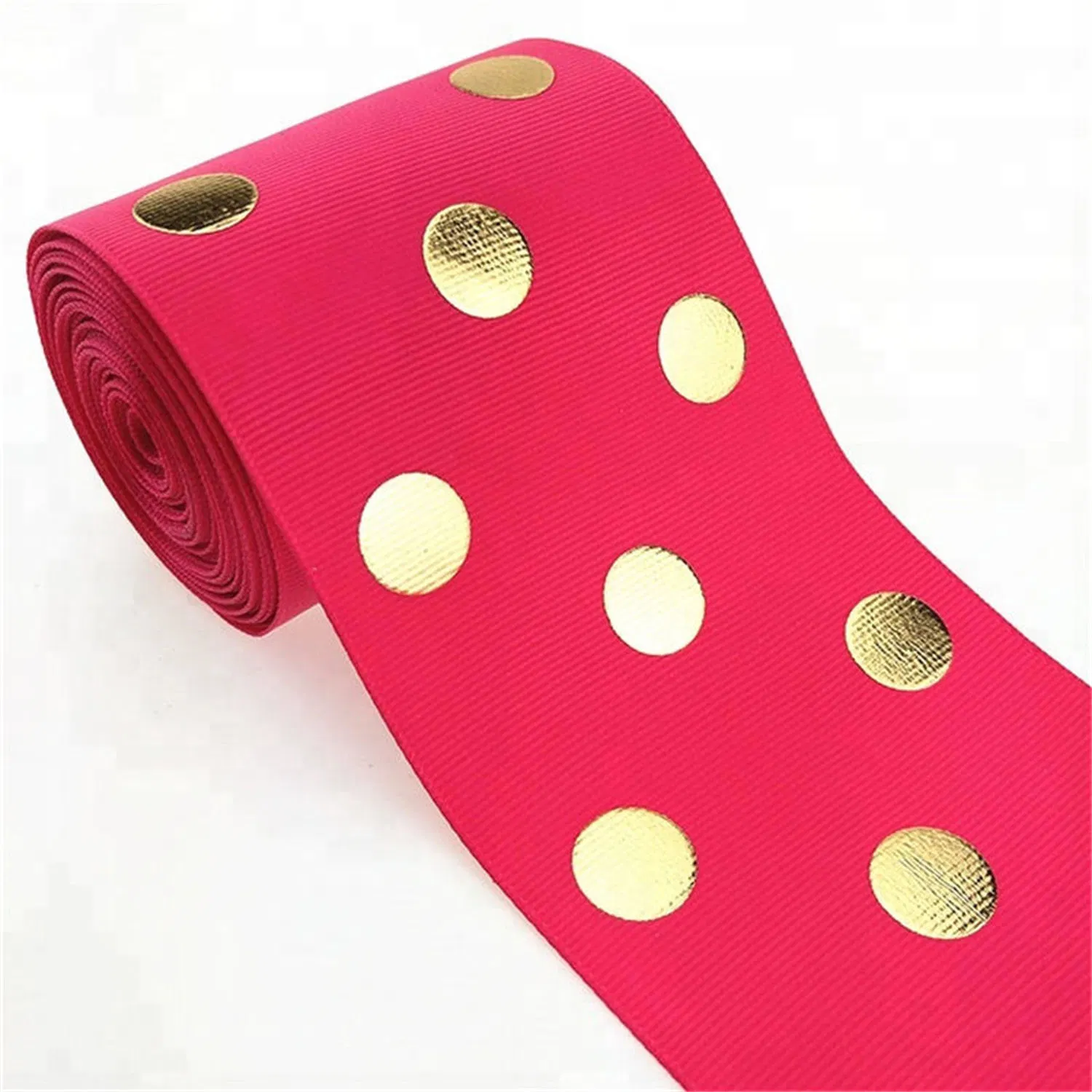 Custom Full Color Foil Gold Dots Grosgrain Ribbon