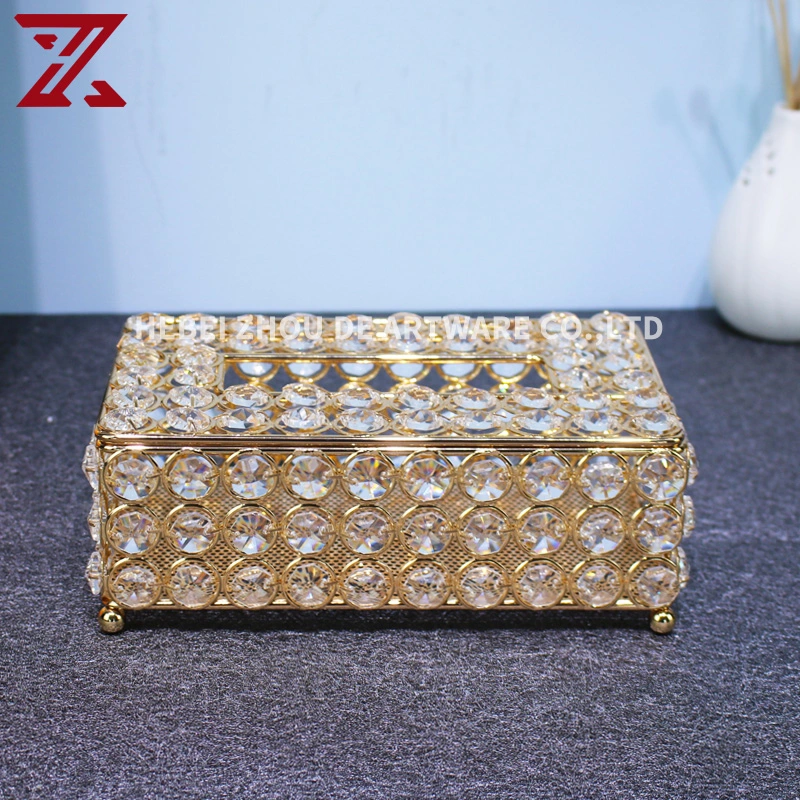 Wholesale/Supplier Gold Metal Paper Box Luxury Open Cover Design Crystal Tissue Box for Home Decor