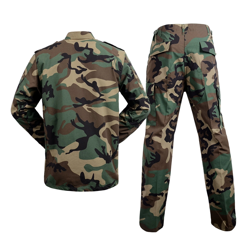 Uniforme de style militaire de police militaire pour hommes, combat tactique, 65% polyester et 35% coton, camouflage woodland, style BDU de l'armée