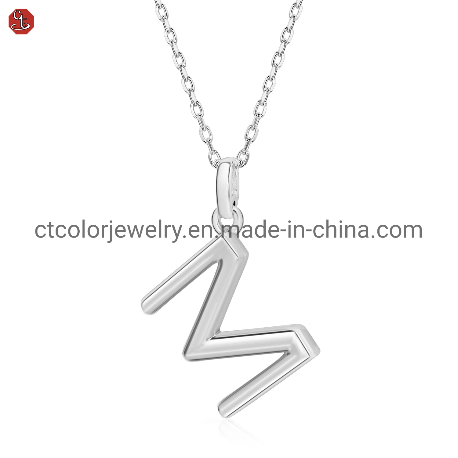 Wholesale jewelry silver 925 necklace simple geometric letter "M" pendant necklace