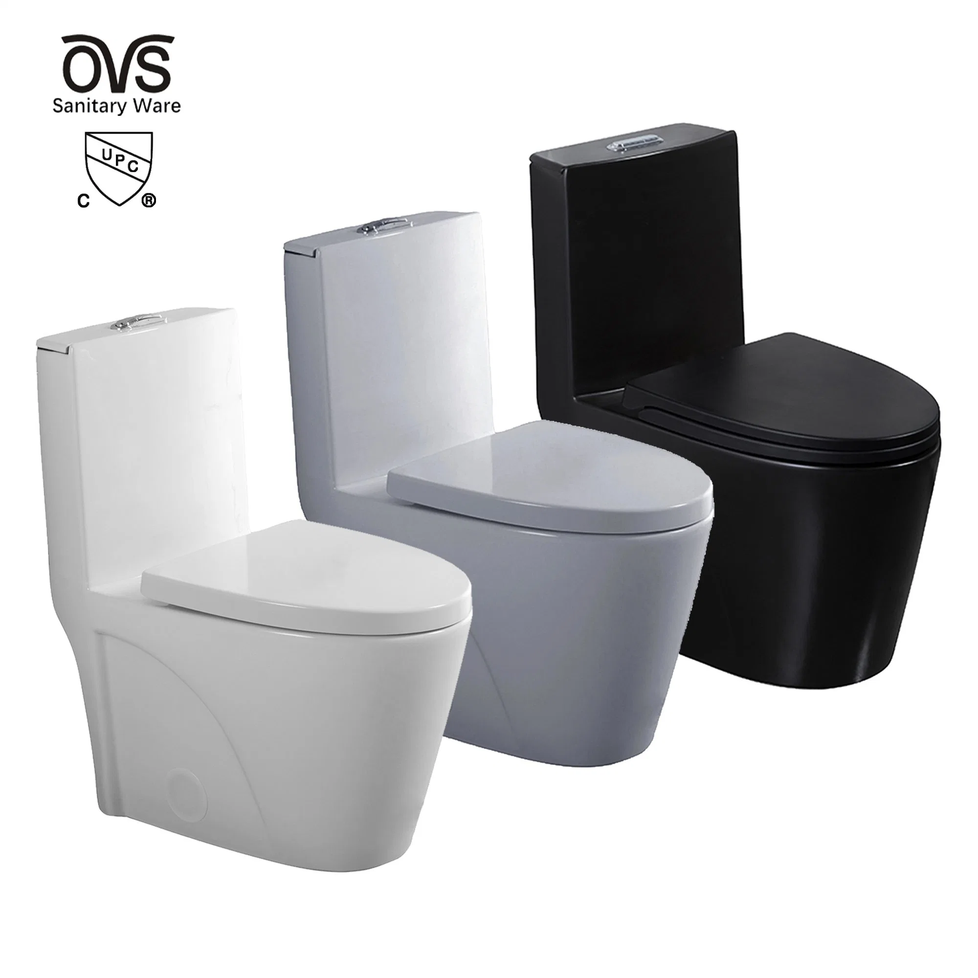 Ovs Cupc North America الحمام السيراميك قطعة واحدة WC الصينية خزانة المياه فاخرة الصحة Ware قياسية كوموmode المراحيض السوداء