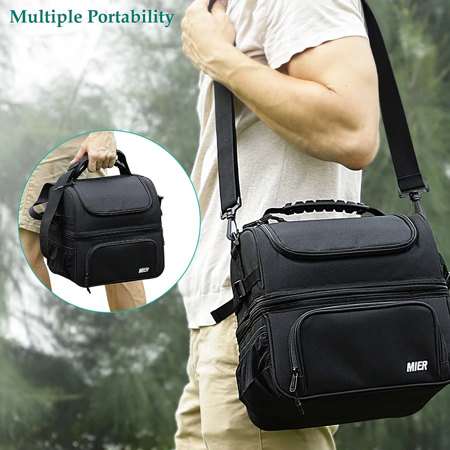 Dual Compartment Lunch Bag Tote with Shoulder Strap for Men and Women Insulated Leakproof Cooler Bag