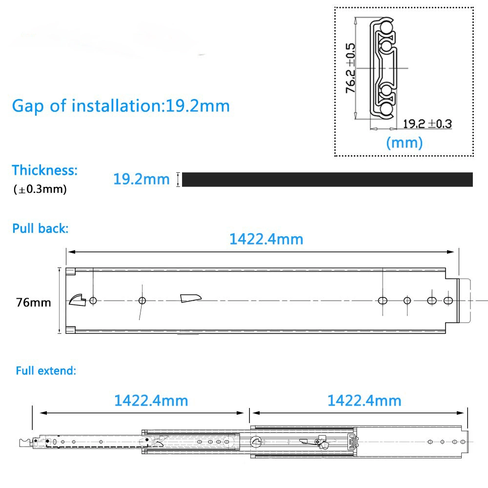 Gefieca 76mm Heavy Load Recreational Vehicle Refitting/Accessories Drawer Slides