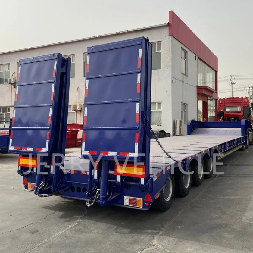 Domi Factory 3 Axle 40t 50t 60t 100t Gooseneck Lowboy Low Bed Semi Trailer Dimensions Lowbed Truck Trailer