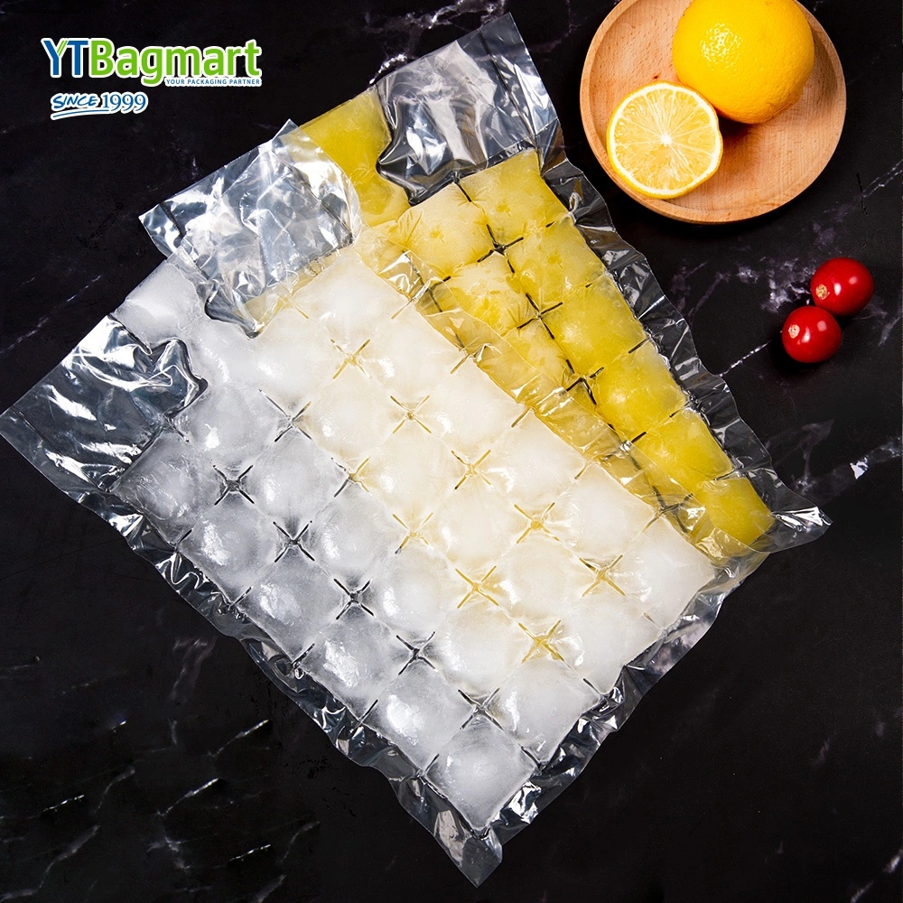 Transparent Poly Cold Seal Packaging Cubes Plastic Ice Cube Bags for Making Ice Cubes, Disposable PE Food Grade

Sacs en plastique transparents en polyéthylène pour emballage de glaçons, scellés à froid, pour fabriquer des glaçons, jetables et de qualité alimentaire PE.