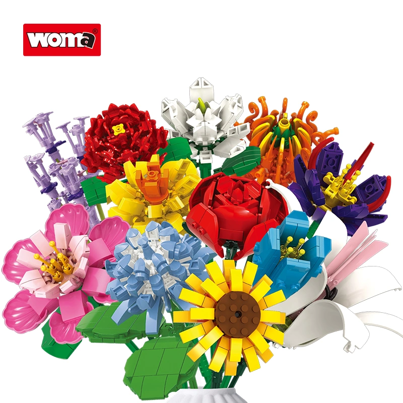 WOMA Toys CPC Amazon Hottest Venta Personalizar Adulto Decompresión Toy Niños MOC Flor Rosa Modelo Niño Girasol DIY bloque de construcción Juego de ladrillos 12 Tipo de Flor de juguete