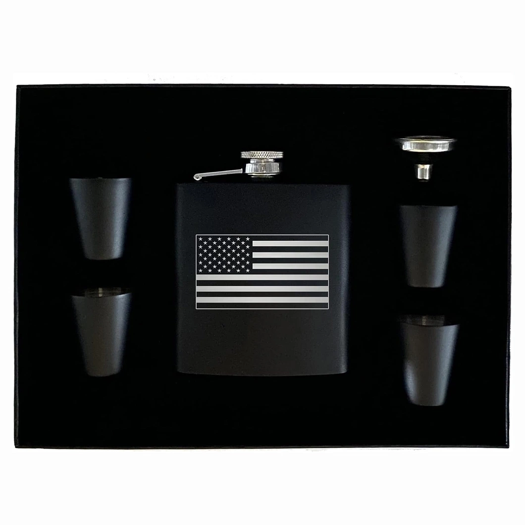 12oz Premium Matte Black Stainless Steel Whiskey Liquor Hip Flask Boxed Gift Set for Father