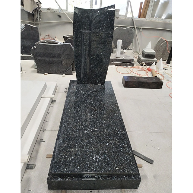 Hot Sale Small Open Book Shape Shanxi Black and Bahama Blue Granite Funeral Monument