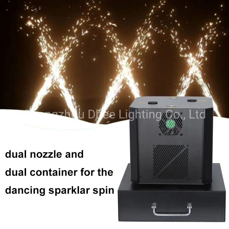 Stage DMX 512 360 Angle Dual Head Rotating Moving Head Cold Spark Machine Double Head Pyro Rotate Fire Spin Dancing Fountain White Stage Light