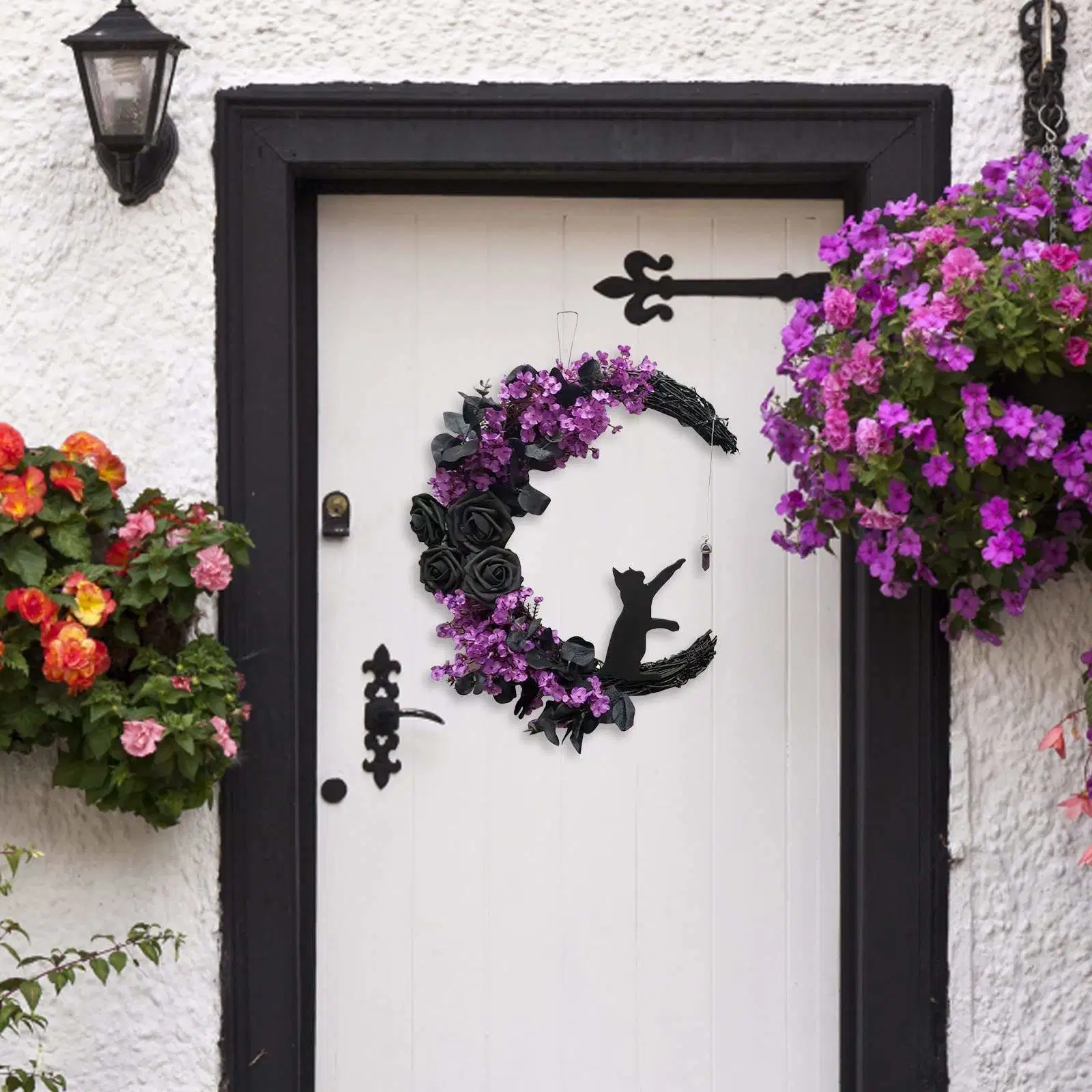 Manufacturer's Direct Sales Home Decoration Outdoor Horror Atmosphere Creator Halloween Black Cat Moon Wreath
