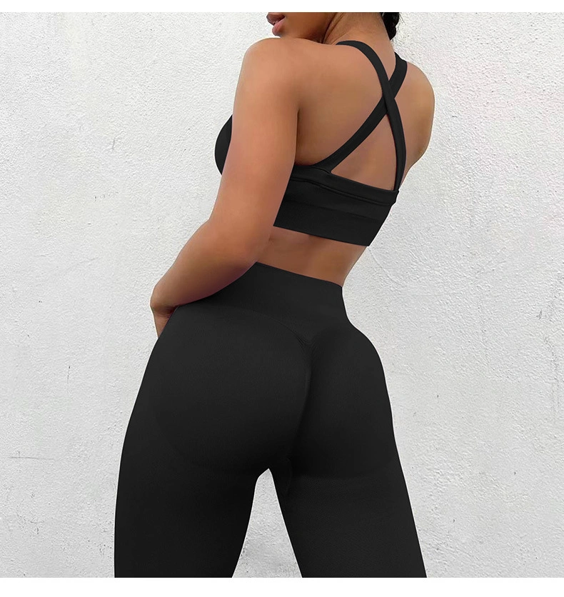 Seamless Knitted Yoga Wear Women's Sports Fitness High Waist Hip Lift Yoga Leggings Bra Pants Seamless Sets