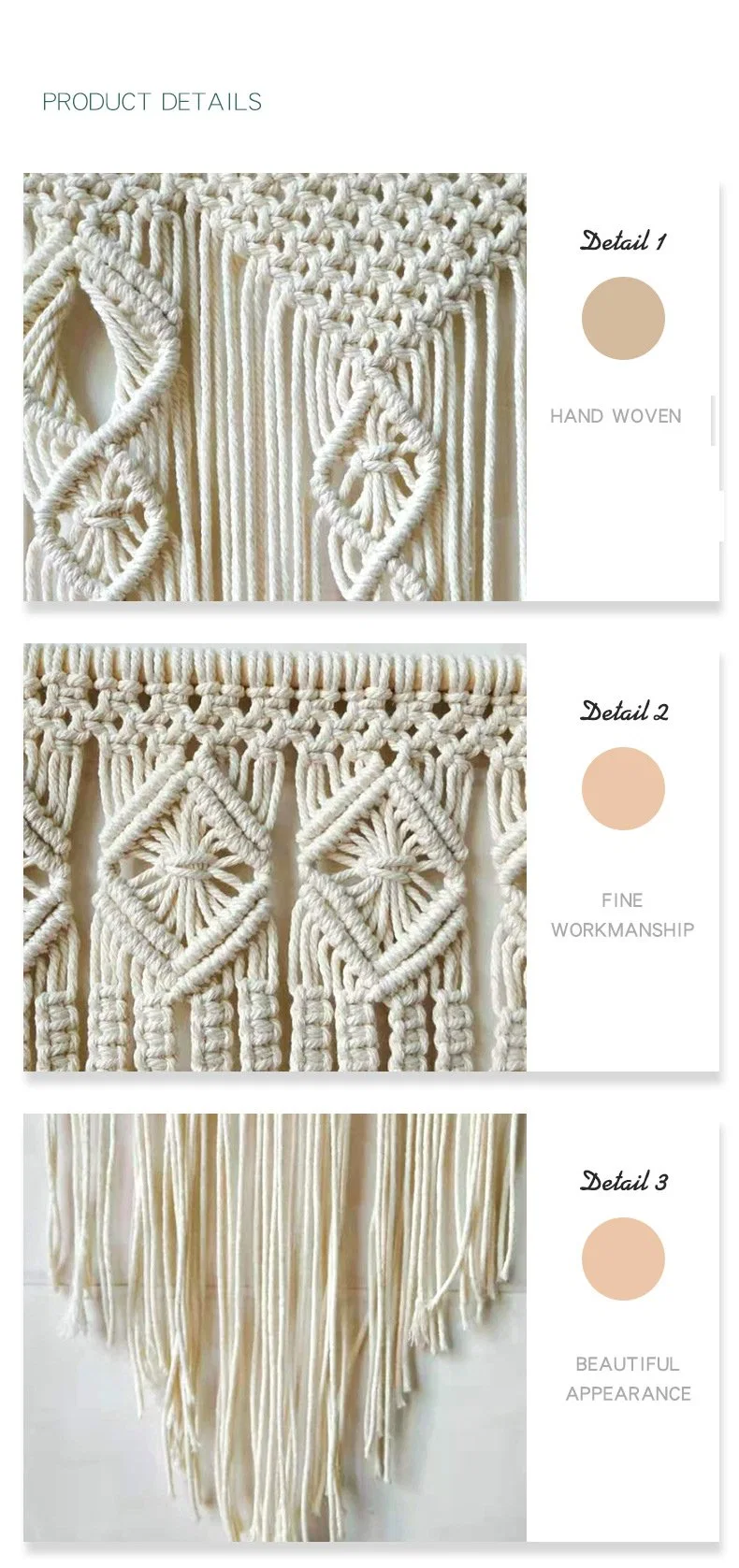 Handmade Woven Macrame mur décors Boho décors de mur pour salle de lit