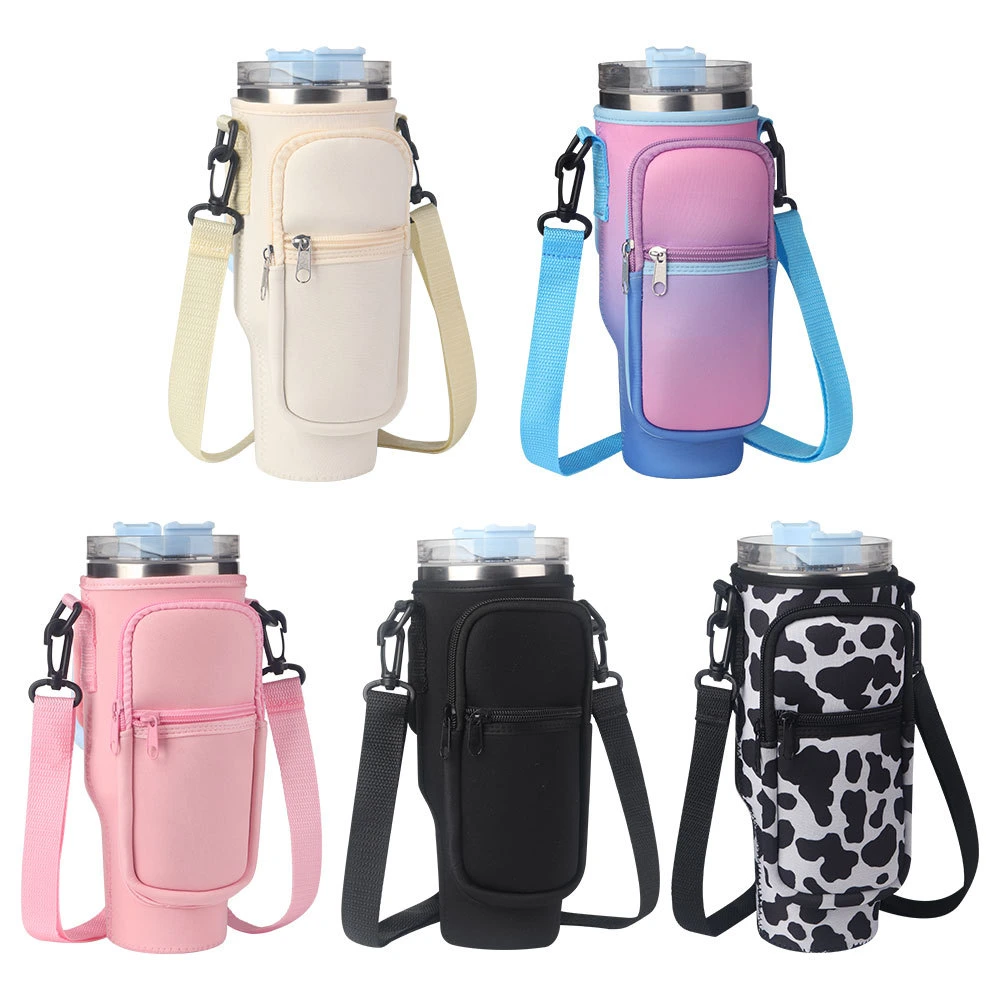 Custom 40oz Tumbler Neoprene Water Bottle Holder Pouch Adjustable Strap Water Bottle Carrier Bag with Phone Pocket