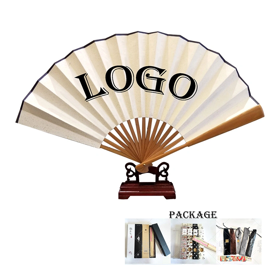 Hot Seller Customised Wooden Folding Bamboo Paper Hand Fan with Bag