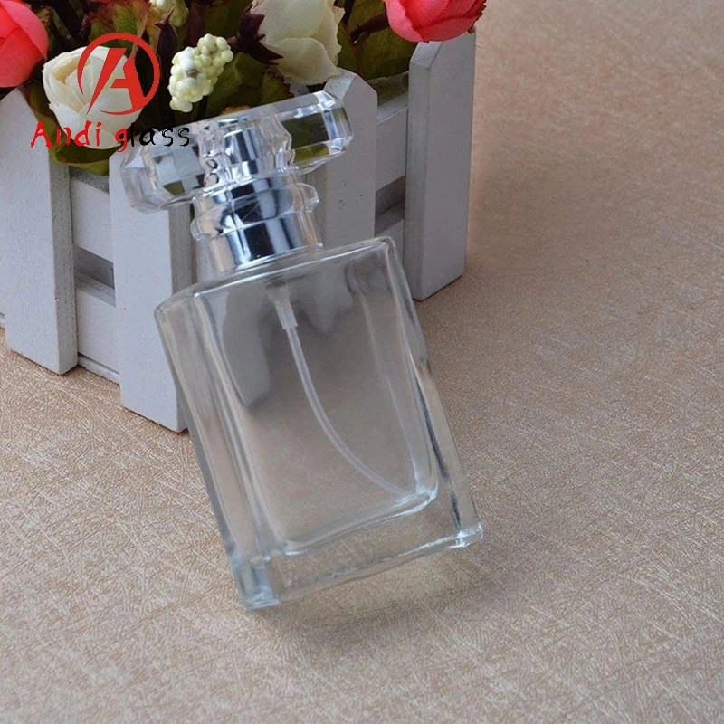 50ml Glass Perfume Bottle Empty Portable Perfume Atomizer Transparent Square Cologne Atomizer with Spray Applicator for Travel