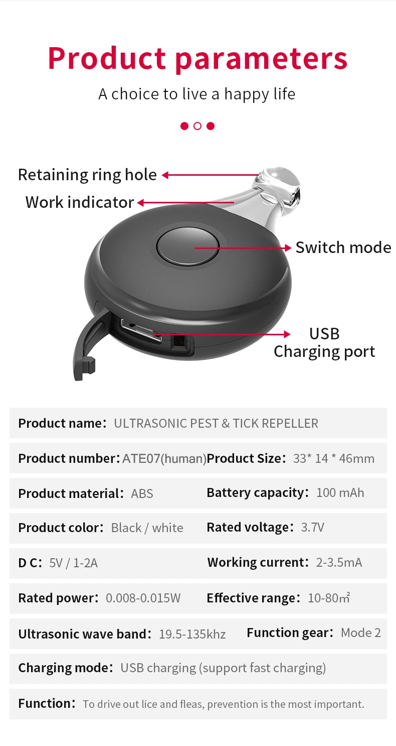 Indoor/Outdoor Plastic USB Charging Portable Ultrasonic Mite Tick Pest Repeller