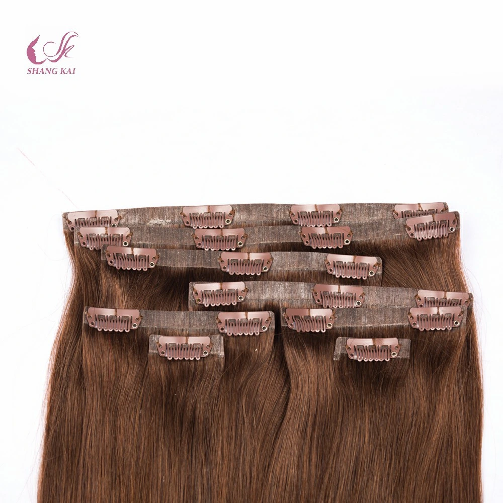 Extensiones de cabello con clip sin costuras 100% cabello humano virgen brasileño Remy.