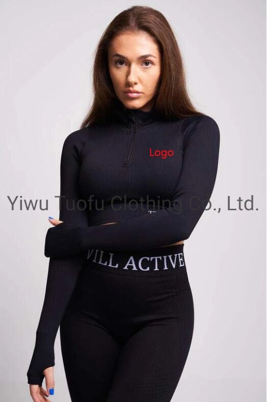 Ladies Seamless Sport Zip Crop Top Gym Wear Yoga Wear Sports Wear Crop Top Zip Long Sleeve Zip Top Zip Crop Top