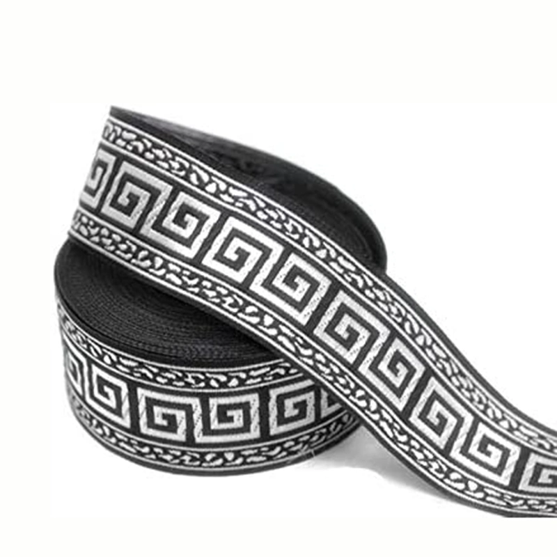 Custom Geometric Greek Key Pattern Nylon Jacquard Trim Border Woven Ribbon Embroidered for Clothing