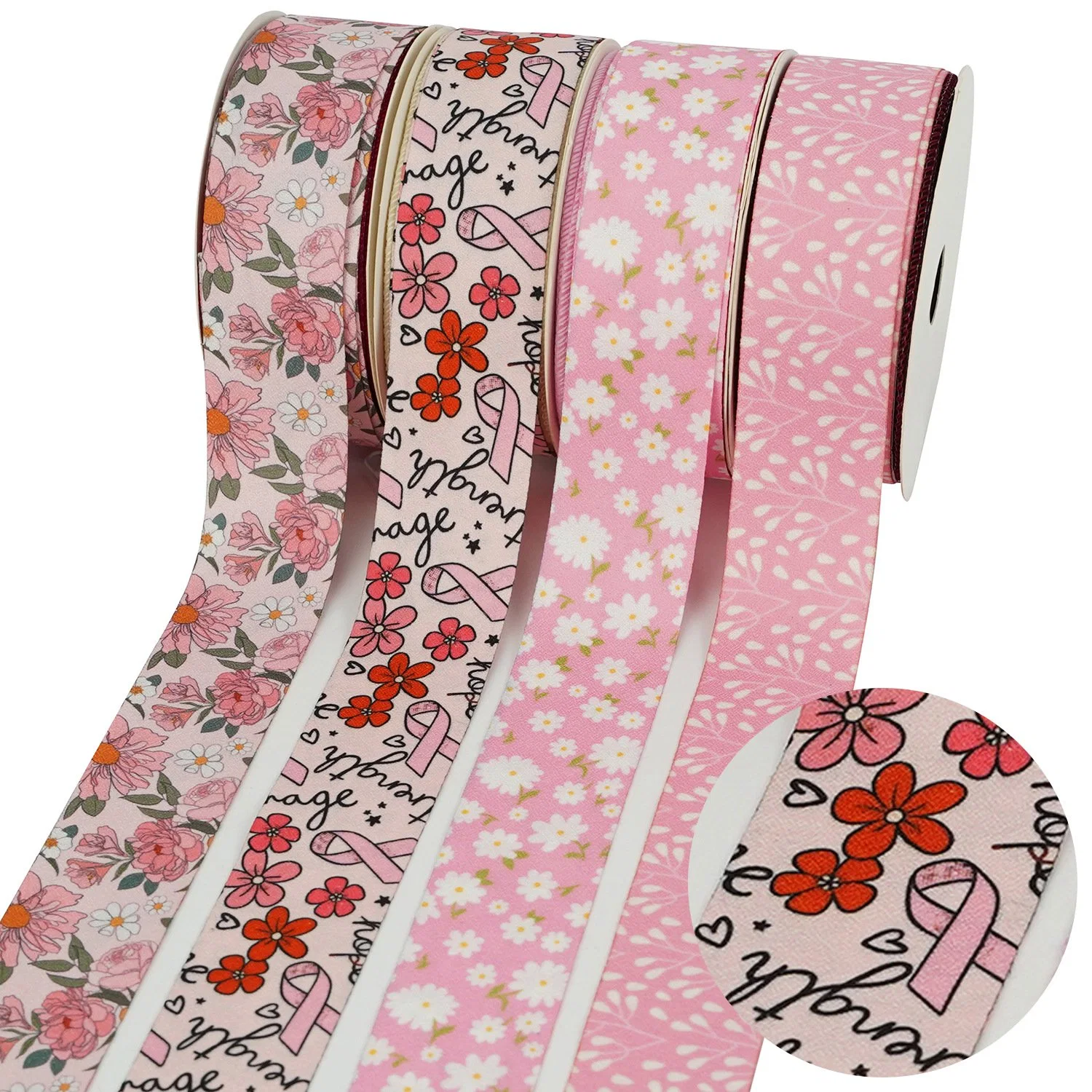 Foreign Trade Supply of Multi-Specifications Floral Patterns Ribbon Korean Hemp Heat Transfer Printing Ribbon Gift Box Packaging Ribbon