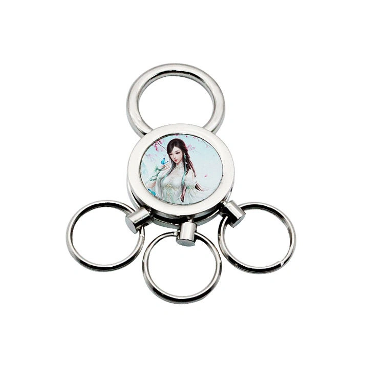 Keychain Manufacturer New Design 3 Charms Set Keychains Sublimation Blank Metal Key Chain with 3 Round Tag A18