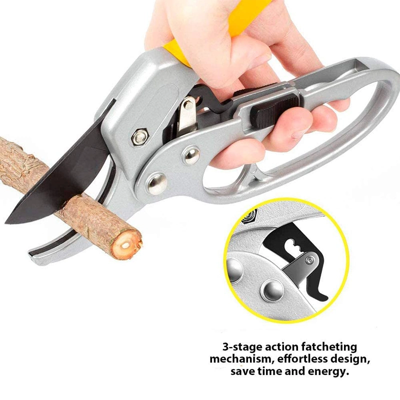 8" Multi-Purpose Garden Tool Shearing Branches Household Light Anvil Pruner Ratchet Pruning Shears Scissors