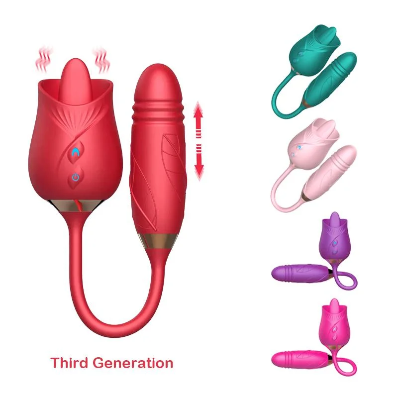 Adult Female Vagina and Anal Silicone Massager 2 in 1 Dildo Rose Vibrator Erotic Sex Toy for Adult Product Toys