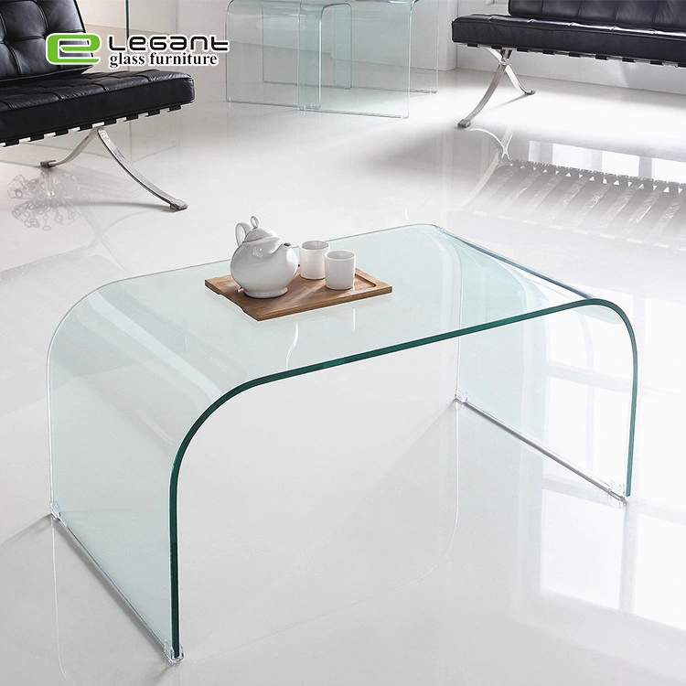 Hotel Home Furniture Clear Color Round Corner Bent Glass Center Table