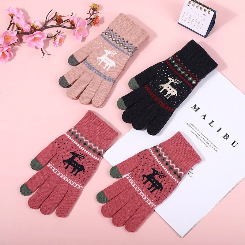 Winter Deer Students Touch Screen Warm Gloves Cute Velvet Christmas Adult Writing Gloves for Men and Women