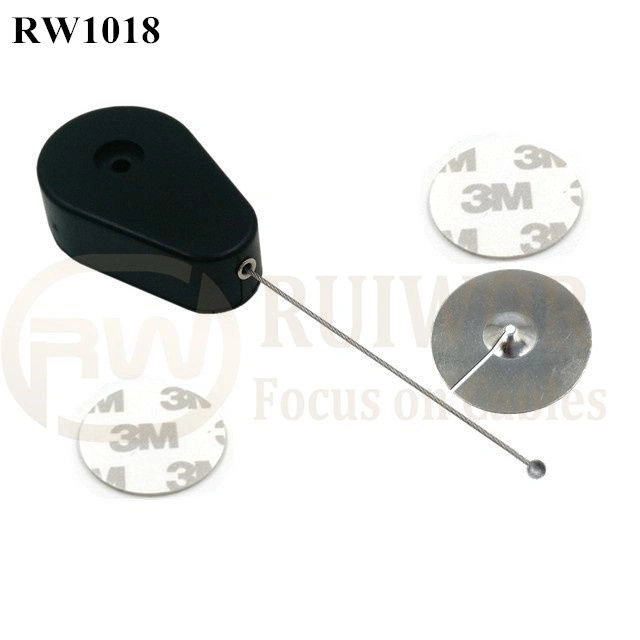 Retractable Security Tether Plus Circular Sticky Metal Plate for Product Retail Display