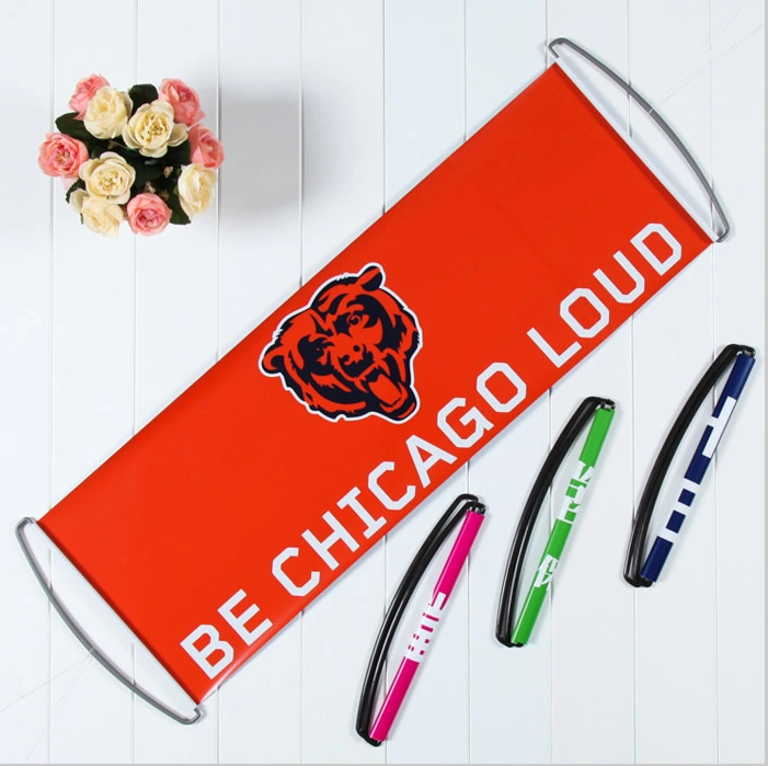 Custom Advertising Gifts Retractable Sports Football Fan Scrolling Hand Held Stick Roller Banner Flag with Gravure Printing