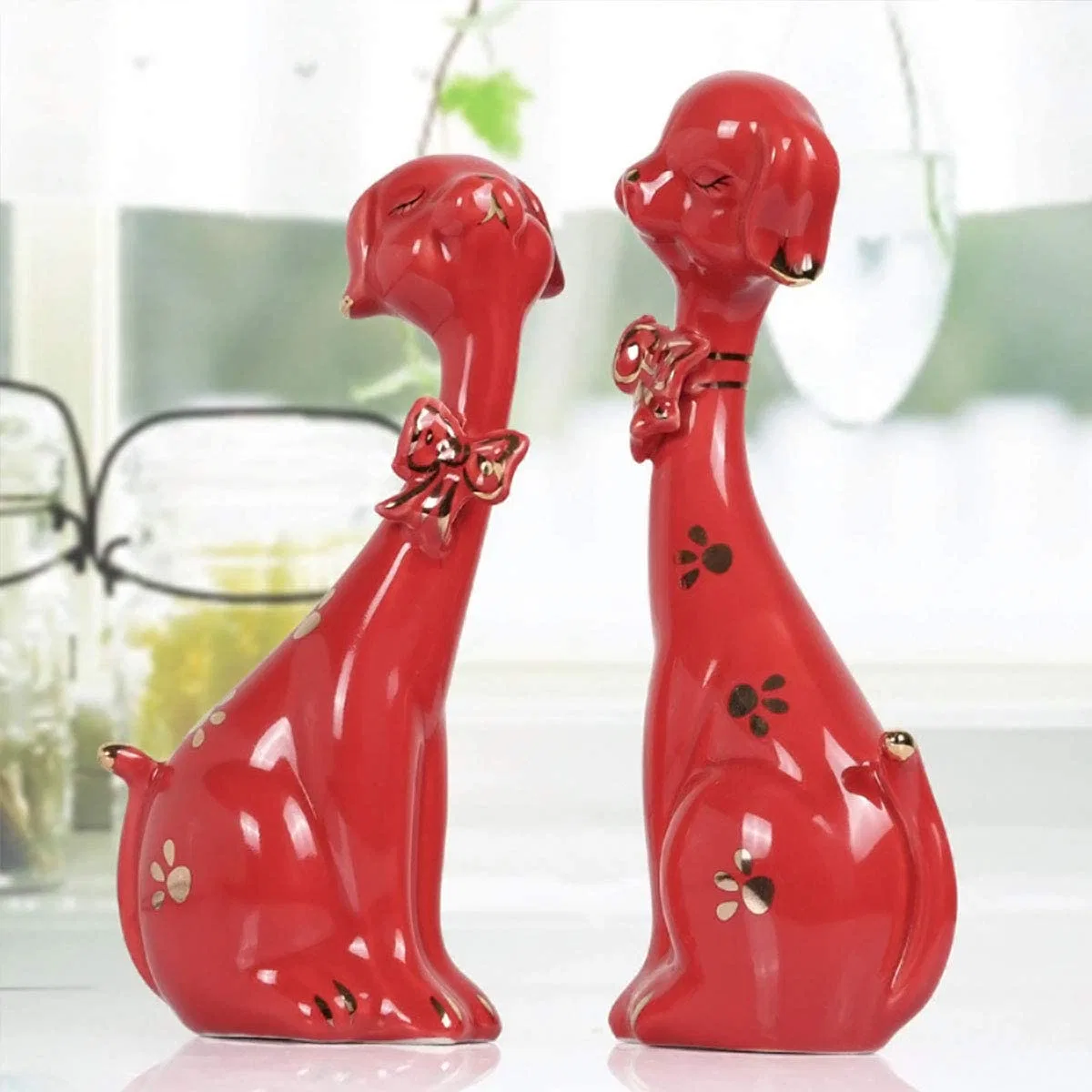 Ceramic Cute Puppy Figurines for Home Office Shelf Decor Set of 2 for Home Office Table Decoration Ceramic Small Animal Perfect for Promotion