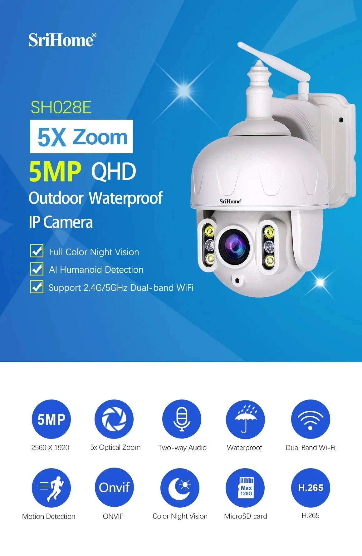 High quality/High cost performance Sh028e 4G 5X Optical Zoom Two Way Audio Waterproof IP66 5MP WiFi Camera Support Full Color Night Vision Sh28e