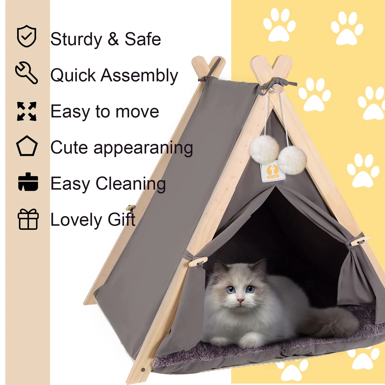 Pet Teepee Tent with Mat for Large Dogs Cats Portable House