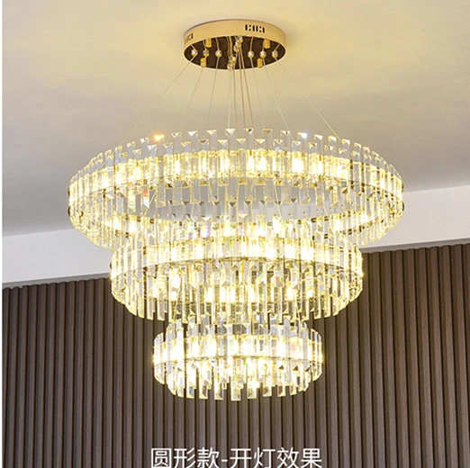 Luxury K9 Prism Crystal Gold Chandelier Hanging Round Light Pendant Fixture