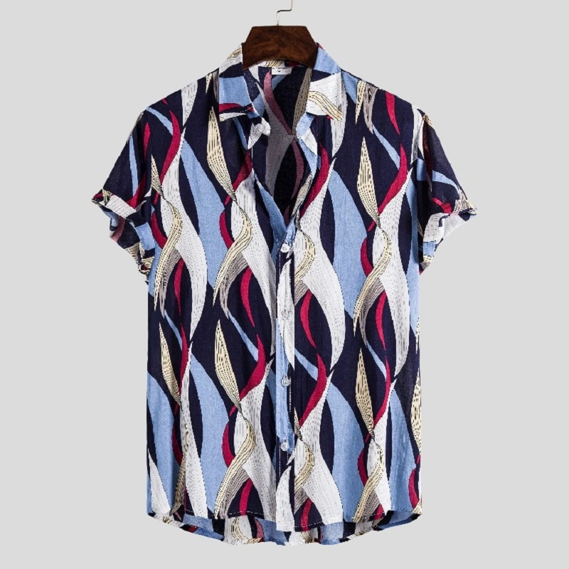 Men Printed Casual Polo Shirt Short Sleeve Buttons Down Collared Esg16452