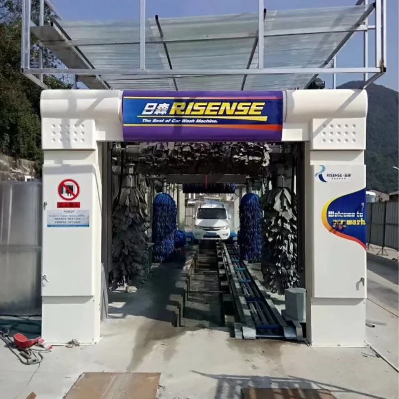 Risense conveyor belt drive through automatic tunnel car washing equipment with air dryer and brushes