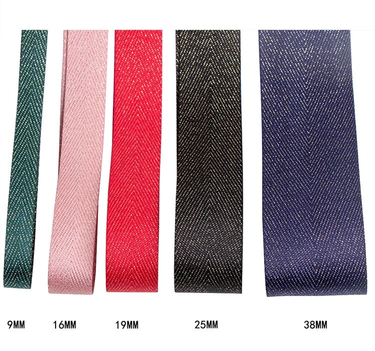 Purl-Glittered Polyester/Nylon V Pattern Twill Webbing Ribbons for Coats Accessories