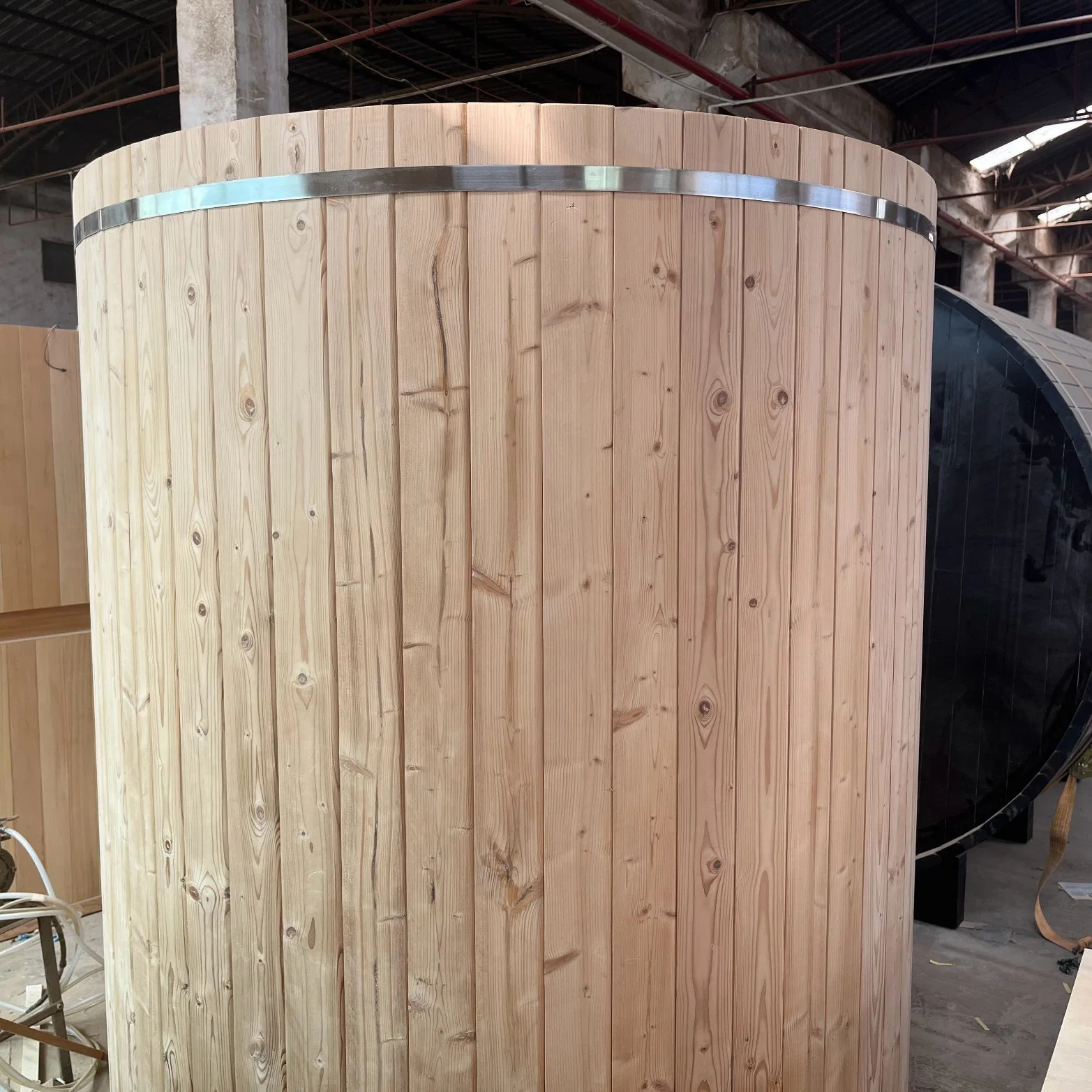 Semi-Finished Product and Installation One Single Round Pine Sauna Room