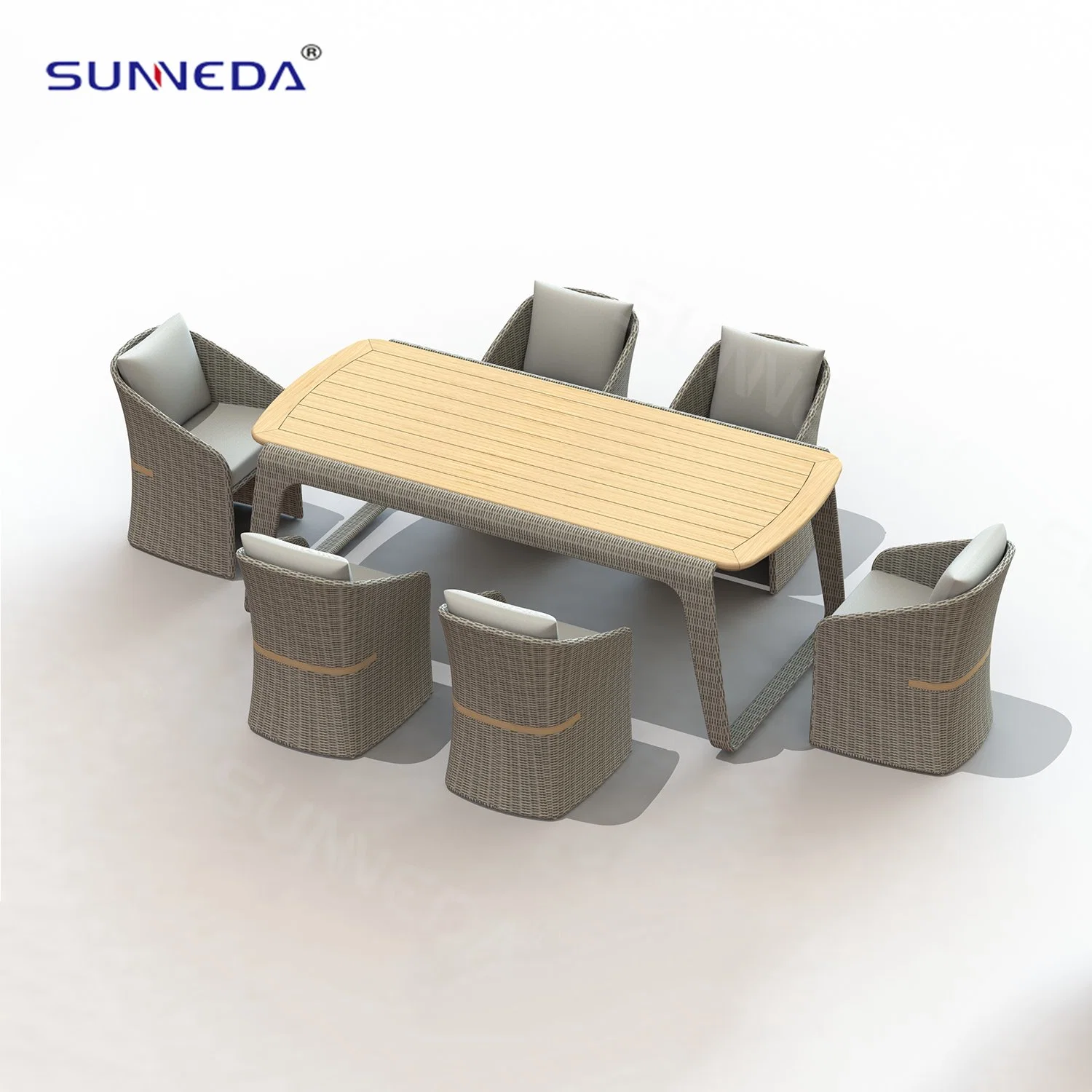 Original Design Outdoor Hotel Garden Patio Furniture Rattan Weaving Teak Wood Dining Table