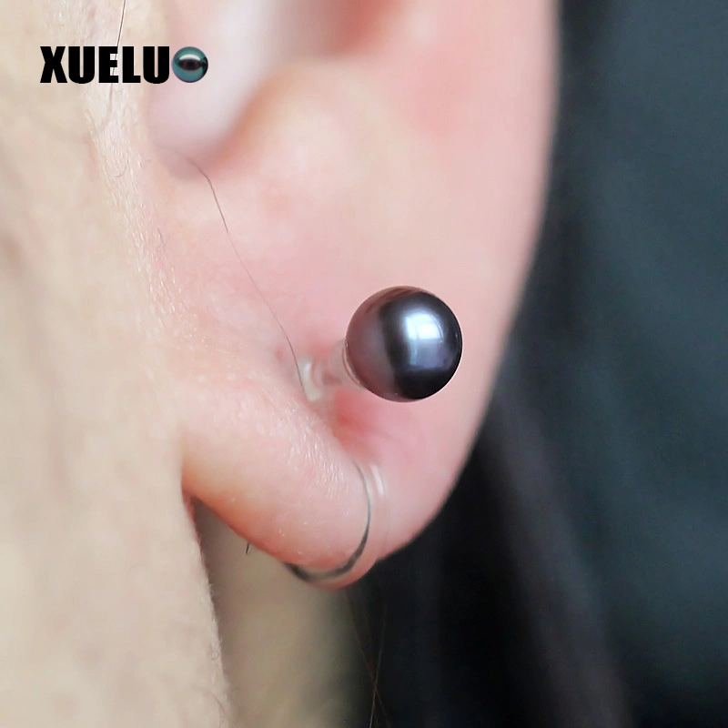 AAA ronda perfecta de agua dulce de cultivo Natural Black Pearl Pendientes de clip de oreja No Hole